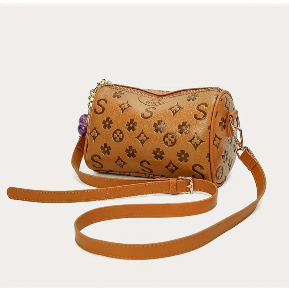 Carmel Monogram Barrel Crossbody Bag Purple Cherry Charm NIP - Picture 6 of 14